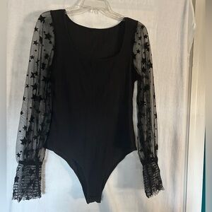 Black Bodysuit with Sheer Star Sleeves